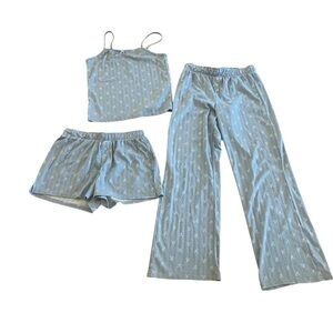 Better Together Dreamy Blue 3-Piece Pajama Set Tank Shorts Pants Women’s Small